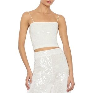 Alice + Olivia Ceresi Embellished Top Off White Clear Sequin Smocked Back Size 4